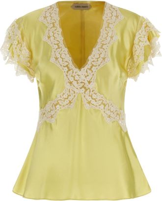 Alberta Ferretti Yellow Satin and lace top