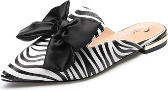 Castamere Womens Mules Butterfly Slippers Pointed Toe Slip-On Low Heels Flats Shoes PU Zebra Pumps UK 7