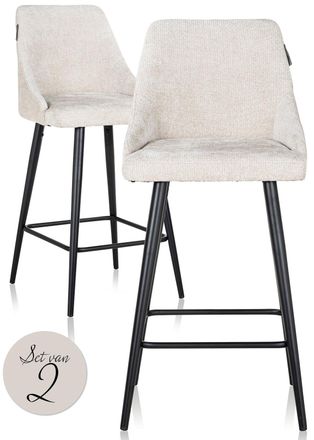 Richmond Interiors 2er Set Design Barstuhl Brooke - Cream Chenille, Sitzh&ouml;he 67 cm