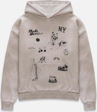 Duke + Dexter Duke + Dexter, Mens NY Sketch Oat Marl Hoodie, Size XXL