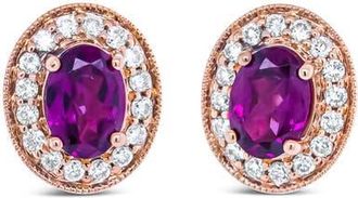 House of Brilliance 14K Rose Gold Garnet and 3/8 Cttw Diamond Halo Stud Earrings in Pink at Nordstrom