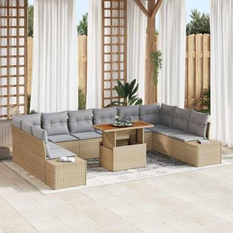 vidaXL Conjunto De Sof&aacute; De Jard&iacute;n 11 Pcs Beige Polirat&aacute;n Vidaxl