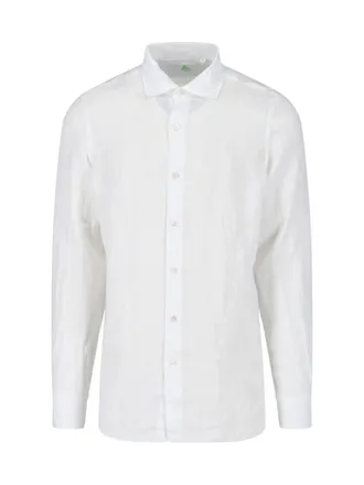 Finamore White Gaeta Traditional Collar Linen Shirt