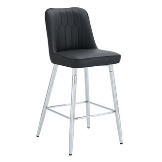 STILVORA Lote De 2 Taburetes De Bar Con Respaldo Y Reposapi&eacute;s, Para Isla De Cocina Y Barra, Metal Y Piel Sint&eacute;tica, Negro Y Plateado