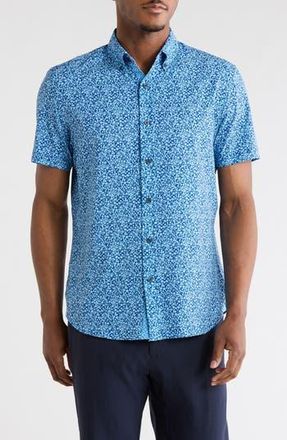 ConStruct Floral Short Sleeve Woven Button-Down Shirt in Navy at Nordstrom Rack, Size Xx-Large