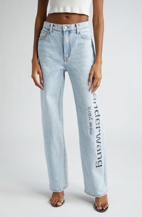 Alexander Wang EZ Slouch Cutout Logo Jeans in Bleach at Nordstrom, Size 24