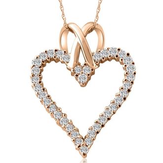 Pompeii3 1 1/10ct Diamond Heart Pendant Necklace in 14K White, Yellow or Rose Gold 1 1/4