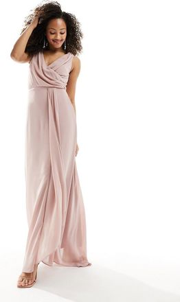 Tfnc Vestito lungo da damigella in chiffon color rosa chiaro con spacco sul davanti