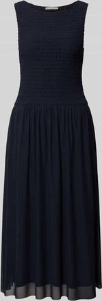 Christian Berg Midikleid aus Mesh mit Smok-Details in Marine, Gr&ouml;&szlig;e 34