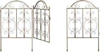 Relaxdays Relaxdays - Puerta De Jard&iacute;n, 3 Piezas, Acero, Adornos De Arabescos, 2 Paneles Laterales De Verja, 98,5 X 185 Cm, Bronce