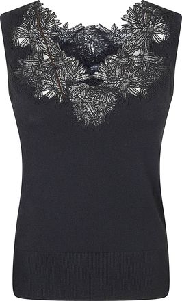 Ermanno Scervino Sleeveless V-Neck Knit Tank Top with Lace Embellishment