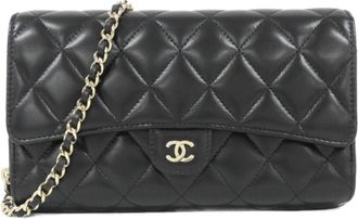 Chanel Black Leather Chain/Shoulder Wallet (Pre-Owned)
