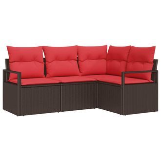 vidaXL Juego De Sof&aacute; 4 Pcs Marr&oacute;n Rat&aacute;n Sint&eacute;tico Vidaxl