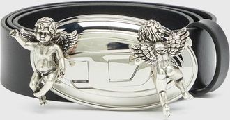 Diesel 3.5cm leather belt with cherub Oval D buckle - Belts - Woman - Black