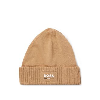 BOSS Kids knitted beanie hat with rubber-effect logo