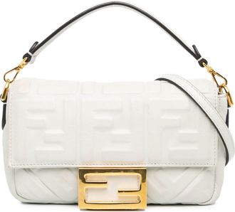 Fendi Pre-owned Womens Mini Baguette Ff Embossed - White Leather - One Size