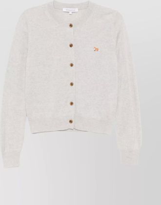 Maison Kitsun&eacute; wool ribbed crew neck long sleeve cardigan