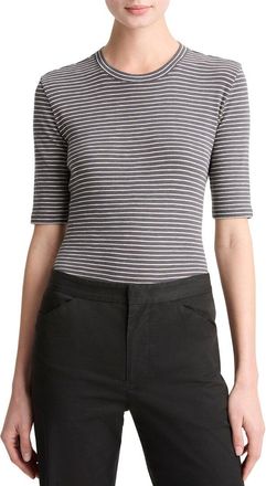 Vince Striped Elbow Sleeve Crewneck Top