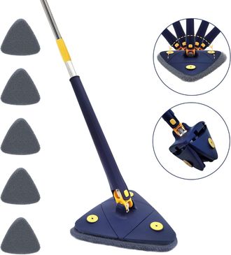OEM Balai Serpilli&egrave;re Triangle - T&ecirc;te Pivotante 360&deg; - Microfibre Haute Densit&eacute; - Pour Coins Plafonds Et Murs - 1 Unit&eacute; Avec 5 T&ecirc;tes De Remplacement