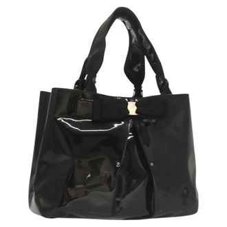 Ferragamo Vala Patent Leather Black Patent_Leather Handbag (Pre-Owned)