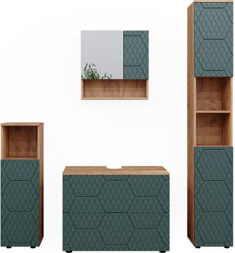 Vicco Conjunto De Muebles De Ba&ntilde;o Irma, Verde, 4 Piezas, Con Cajonera Y Mueble Alto
