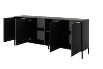 AKL FURNITURE C&oacute;moda efecto madera Negro y Dorado