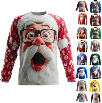 Generic Funny Mens Christmas Jumpers 2025 Novelty Santa Claus 3D Printed Sweatshirt Crew Neck Ugly Christmas Jumper Top Reindeer Graphic Long Sleeve Pullover 