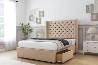Sloomy Dior Plush Divan Set 2 Drawers-54 Wingback in Stone | Size: Super King