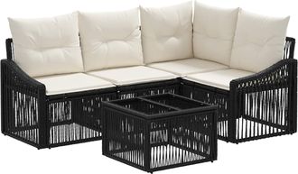 vidaXL Conjunto De Sof&aacute;s De Jard&iacute;n 5 Uds. Negro Rat&aacute;n Sint&eacute;tico Vidaxl