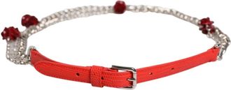 Dolce & Gabbana Leather Chain Floral Cintura Belt - Dames - Riemen - Rood - M - Leer - Accessoires