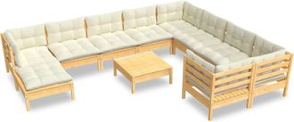 vidaXL Muebles De Jard&iacute;n 11 Pzas Y Cojines Madera De Pino Crema Vidaxl