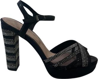 Menbur Sandalo met strass- dikke hak en plateau - Dames - Sandalen met hakken - Zwart - 39 EU - Schoenen