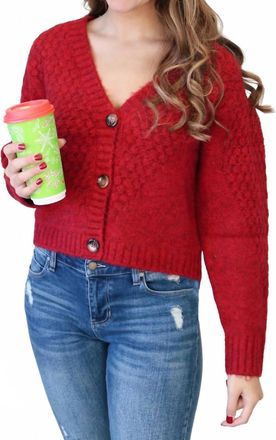 Lush Knit Button Down Sweater In Red