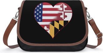 Generic U.S.A. State of Maryland Flags Heart Womens Crossbody Bag Fashion Shoulder Handbags Message Tote Bag with Adjustable Strap