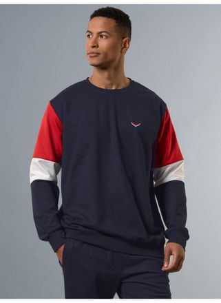 Trigema Sweatshirt TRIGEMA TRIGEMA Sweatshirt mit kontrastfarbigen Elementen, Herren, Gr. XL, blau (navy), Sweatware, 70% Baumwolle, 30% Polyester, Rundhals, 