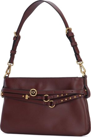 Pinko Womens Vitello Shoulder Bag Brown Calfskin Morbido Leather