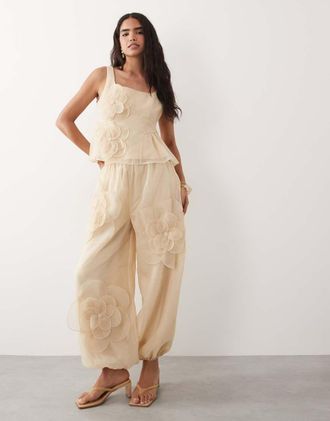 Asos Pantaloni a palloncino color albicocca con fiori in coordinato-Arancione