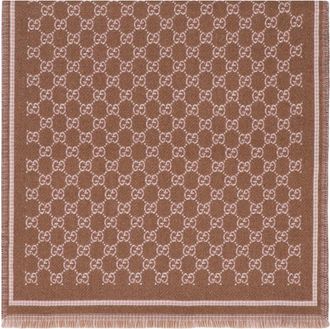 Gucci Womens Wool Scarf Gg Beige Ebony Beige-Ebony Beige/ebony Scarfs
