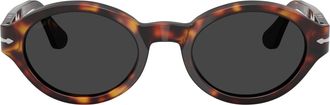 Persol 0po3378s Tortoiseshell Oval Frame Sunglasses with Metallic Detail