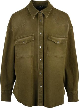 Dondup Uitlopend denim shirt - Dames - Spijkeroverhemden - Groen - XL - Denim - Overhemden