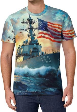 Generic U.S Flag Warship Navy Battleship Mens T-Shirts Casual Workout Shirts Athletic Short Sleeve Tee Tops Gym Shirts XL