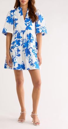 Sugarlips Gibson Dixie Tiered Cotton Dress in White-Cobalt-Multi at Nordstrom, Size X-Small