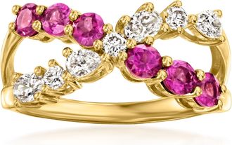 Ross-Simons Rhodolite Garnet and. Lab-Grown Diamond Crisscross Ring in 18kt Gold Over Sterling