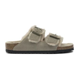 Birkenstock Sliders, female, Gray, 6 UK, Arizona Shearling Narrow Fit