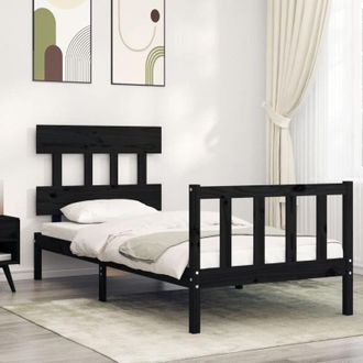 vidaXL Estructura De Cama Individual Con Cabecero Madera Maciza Negro Vidaxl