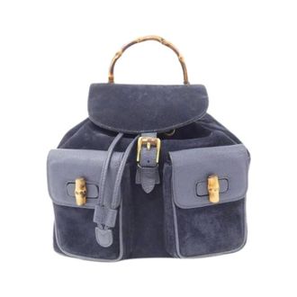 Gucci Pre-owned Backpacks, female, Blue, Size: ONE SIZE Pre-owned Suede Backpack