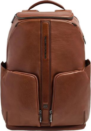 Piquadro Leren rugzak met twee compartimenten voor laptop 15-6 - Heren - Rugzakken - Bruin - ONE Size - Leer - Tassen