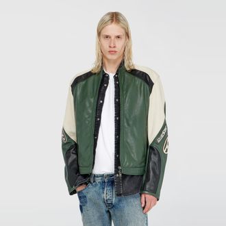 Diesel Biker jacket in colour-block perforated leather - Leather jackets - Man - Multicolor