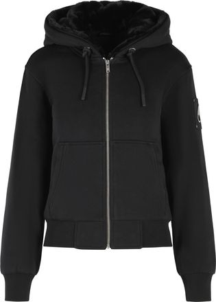 Moose Knuckles Black Cotton Blend Sweatshirt with Removable Bunny Insert and Zip Closure