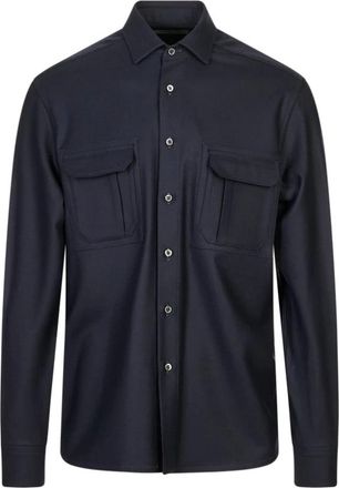 Corneliani Lange Mouwen Shirt - Heren - Casual Overhemden - Blauw - M - Overhemden